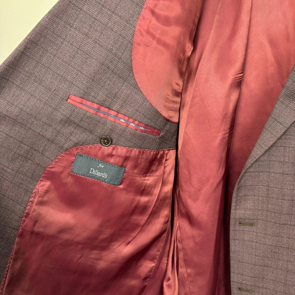 Hart Schaffner Marx Chicago Fit Suit Mens 52L Plum Purple Glen Plaid Wool USA